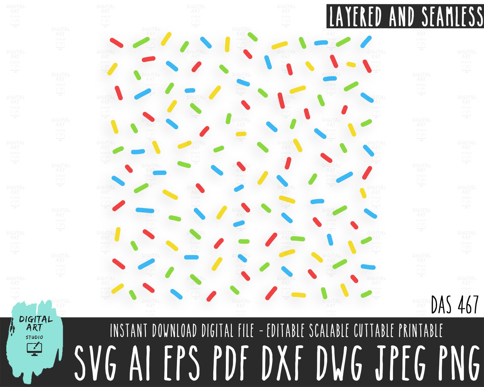 Sprinkle Seamless Pattern SVG, Confetti Topping Vector (digital ...