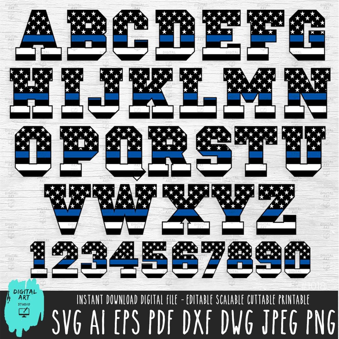 Police Alphabet SVG Layered, Blue Line Alphabet, Numbers Varsity ...