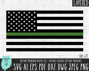Dunne groene lijn vlag SVG, militaire ondersteuning (digitale download)