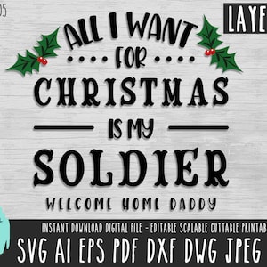 Tutto quello che voglio per Natale è la mia casa di soldato SVG, file vettoriale di script di Natale, Christmas Clipart printNcut Silhouette Cricut eps png jpg 905