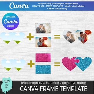 2 HARTEN PUZZEL Canva Frame Drag and Drop Liefde Portret Sjabloon Bruiloft Foto Gratis vriendelijke Douche gunst bff Familieportret Commercieel gebruik