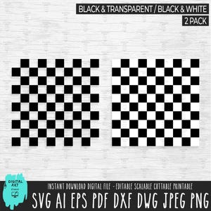 May include: Two digital files featuring a black and white checkerboard pattern. The files are square and have a classic design. The image includes the text "BLACK & TRANSPARENT / BLACK & WHITE" and "2 PACK". The bottom of the image includes the text "DIGITAL ART STUDIO" and file type options.