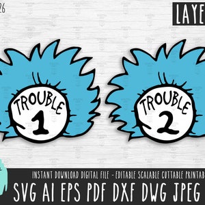 dr seuss thing 1 thing 2 svg face thing one thing two head etsy