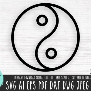 Yin Yang símbolo clássico contorno svg, Yin Yang Clipart arquivo de corte para impressão, Yoga Indi Cricut Silhouette, Dualism Balance Mantra digital 474