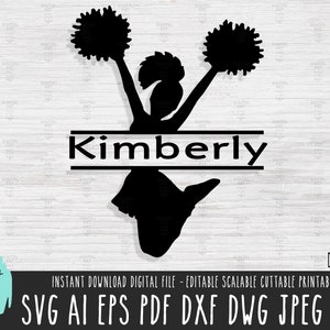 Cheerleader Monogramm solid icon SVG, Cheerleader Pom Pom Monogramm Umriss Silhouette Datei Cheer Cricut Procreate Vektor digitaler Download 263