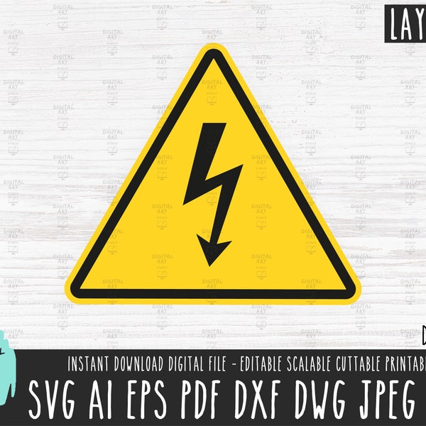 HIGH VOLTAGE yellow sign svg ELECTRICITY png Voltage Vector File Power cut file Clipart Caution Cricut Electric digital download dxf 597