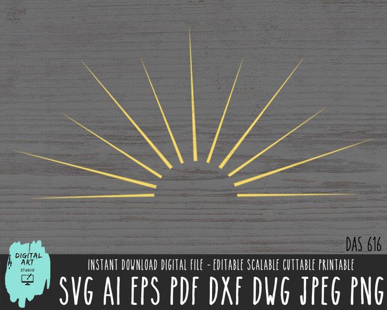 Sun Rays Dxf Art DECO SUNSET Svg, Sunset Png Vector Cut File, Art Deco Half Sun ...