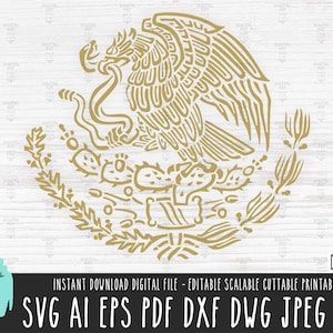 Aigle mexicain SVG Aguila Mexicana couper fichier drapeau mexicain armoiries aigle avec serpent faucon oiseau fichiers vectoriels Clip Art Mexique drapeau Svg Dxf653