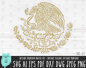 MEXICAN Eagle SVG Aguila Mexicana Cut File Mexican Flag Coat Of Arms Eagle With Snake Hawk Bird Vector Files Clip Art Mexico Flag Svg Dxf653