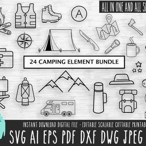 24 Camp Logo Bundle SVG, Camping Element Vektor-Datei, Camp Illustration Cricut/Silhouette/Procreate, Camping digitaler Download png 170