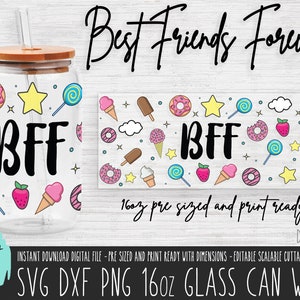 BFF Best Friend Forever 16oz Glass Can wrap, BFF glass can svg cut file, BFF png Libbey sublimation, Best Friends digital download svg 609