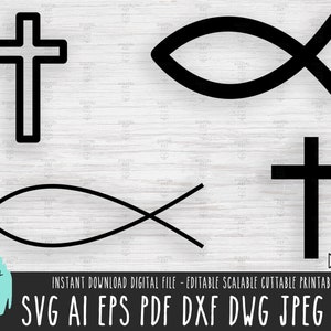 Jesus Kreuz Symbol Bundle svg, Jesus Symbole druckbare geschnittene Datei, Jesus Clipart, Kirche Png svg, christliche Fischikone SVG Cricut/Silhouette 342