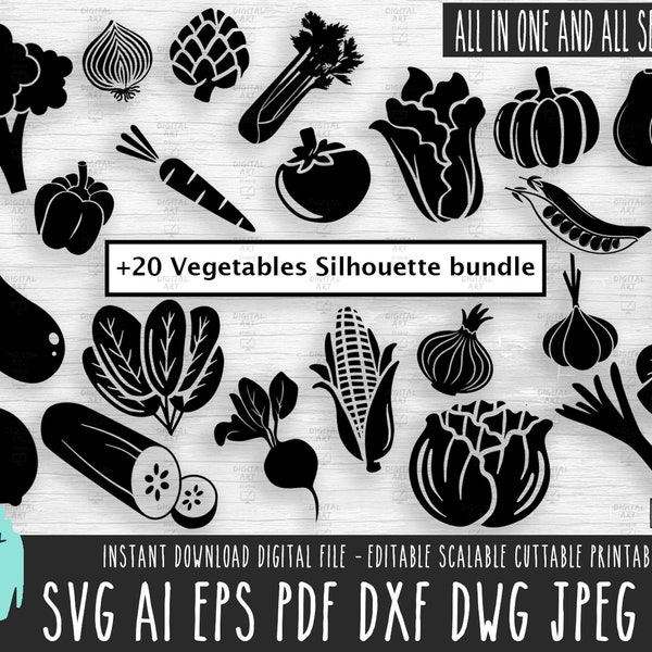 20+ Plantaardige pictogrambundel SVG, Veggie Elements vectorbestand, Veg Illustratie Cricut/Silhouette/Procreate, Vegan digitale download png pdf 171