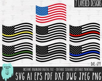 Thin Line American Flag SVG Bundle, First Responders (Digital Download)