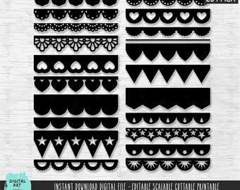 Paquete SVG con borde de encaje, marco de invitación y clipart (descarga digital)