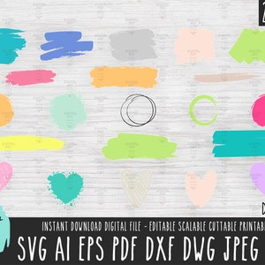 Penseldrag SVG-paket, färgstänk, Cricut, PNG, JPEG (digital nedladdning)
