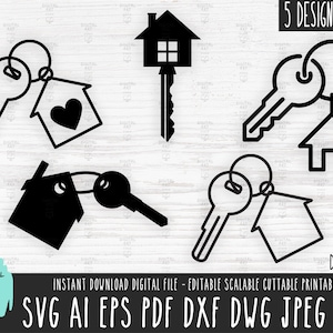 5 Haus SCHLÜSSEL Bundle svg, HAUS Schlüssel Vektor-Datei, Hausschlüssel Cricut Silhouette, Schlüsselanhänger Haus digitaler Download, Käufer Eigentum Schlüssel dxf pdf 602