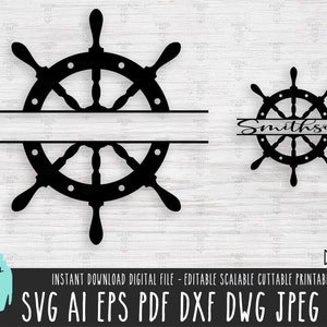 Monogramma della ruota della nave SVG, download digitale della ruota della barca, file vettoriale monogramma dello yacht, clipart Sailor Cricut Silhouette, marina nautica png ai 451