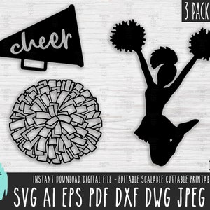 3 Jubelnde solid Icon Pack SVG, Cheerleader Pom Pom Megaphon Umriss Silhouette Bullhorn jubeln Cricut Procreate Vektor digitaler Download 223