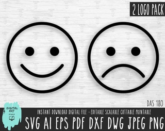 Happy & Sad face icon SVG, Smile outline vector file, Sad Illustration Cricut/Silhouette/Procreate, Smiley Sad digital download png pdf 180