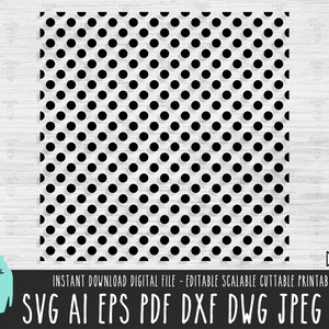 May include: Black and white polka dot pattern digital paper.  This digital paper is perfect for crafting, scrapbooking, and other creative projects.  The file is available in SVG, AI, EPS, PDF, DXF, DWG, JPEG, and PNG formats.