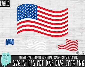 US American waving flag layered svg, USA wave flag Clipart America flag Cricut Procreate  vector file American EUA flag digital download 256
