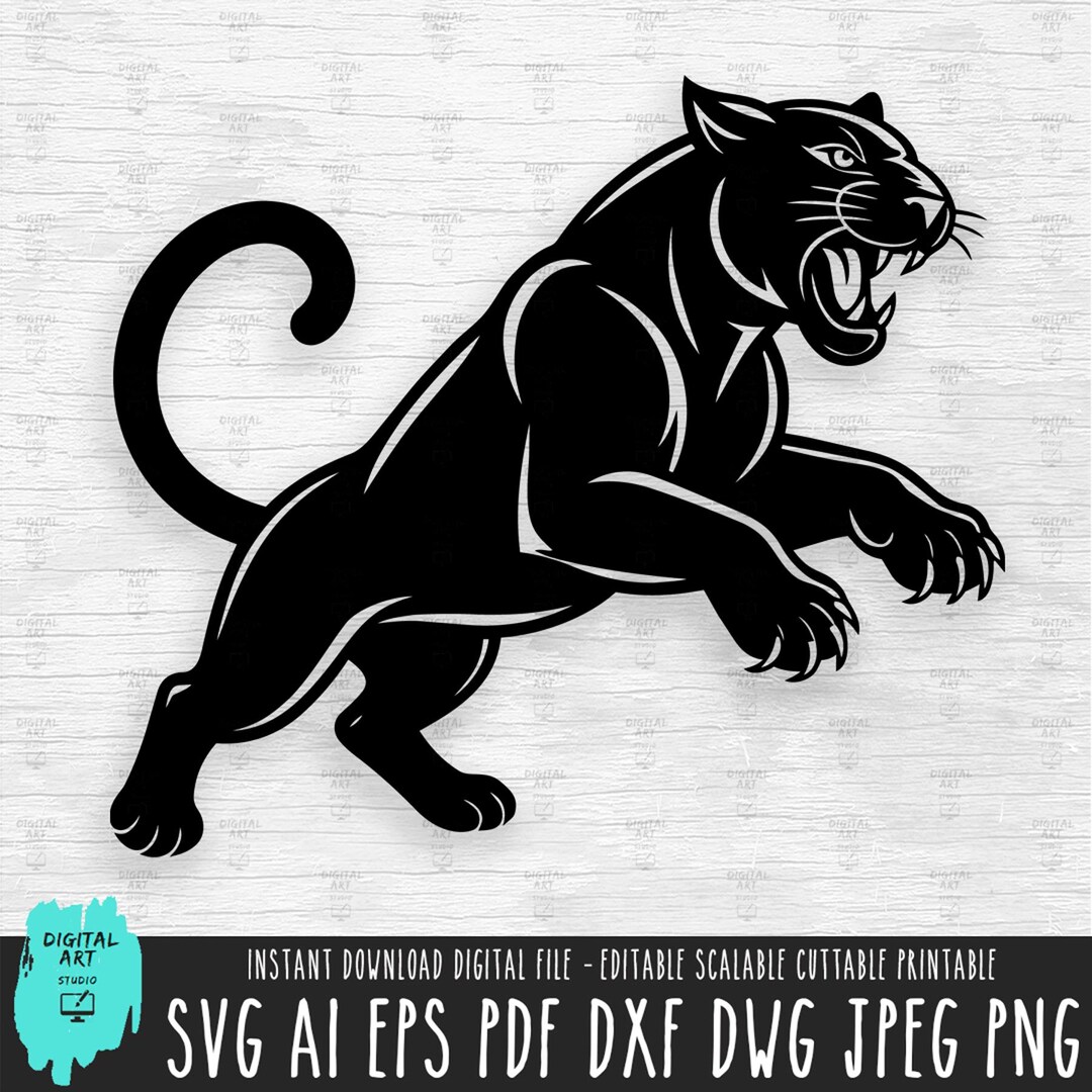Panther Silhouette SVG, Clipart, Black Panthers School Mascot PNG ...