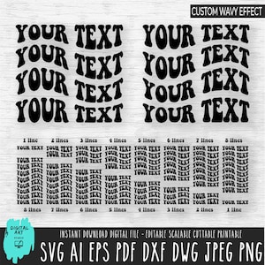 Police ondulée personnalisée SVG png, svg empilé ondulé personnalisé, Svg de texte ondulé personnalisé, lettres ondulées personnalisées svg, police ondulée personnalisée, dxf B rétro ondulé personnalisé