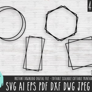 4 ダブルフレームパック SVG ラウンドフレームベクターファイル スクエアフレーム SVG Cricut/Procreate 長方形フレーム png 六角形フレームデジタルダウンロード 242