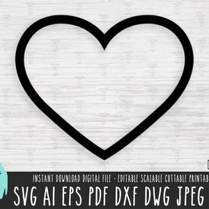 Ícone de contorno de coração SVG, arquivo vetorial em forma de coração, ilustração de coração Cricut / Silhouette / Procreate, download digital de coração, coração png pdf 194