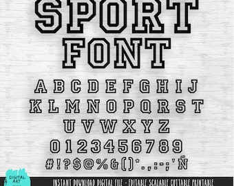 Varsity Font SVG, Sport Alphabet, Numbers (Instant Download)
