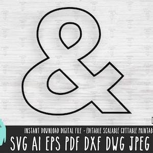 E commerciale delineare SVG, e icona download digitale, file vettoriale simbolo carattere Catchword, e commerciale clipart Cricut Silhouette, e png jpg 439