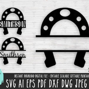 Hufeisen Monogramm SVG, Hufeisen digitaler Download, Western Schuh Vektor-Datei, Tier Schuh Clipart Cricut Silhouette, Pferd Rodeo png jpg 453