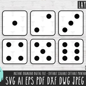 6 dadi pacchetto a strati SVG, download digitale di icone di dadi, file vettoriale simbolo di morte, uno due tre numeri fortunati clipart Cricut Silhouette 429