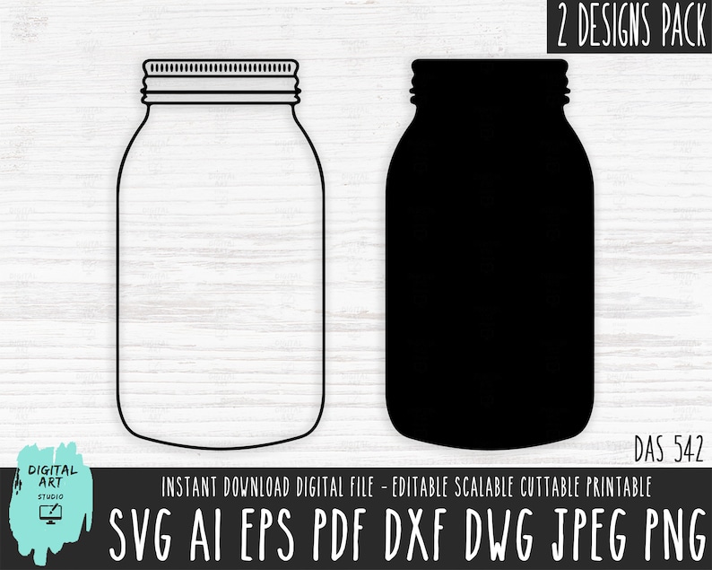 2 MASON JAR SVG Mason Jar Silhouette Vector File Mason Jar - Etsy