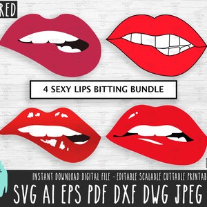 4 bijten lippen bundel SVG, sexy lippen vectorbestanden Cricut/Procreate, rode kus bijten digitale download vinyl sticker, lippen mark png jpeg pdf 169
