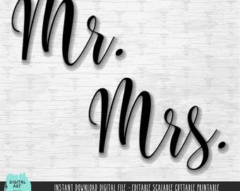 Mr and Mrs SVG, Marriage Husband and Wife PNG, Wedding Quote Clipart Sign, (Digital Download)