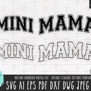 MAMA MINI Varsity svg Mama Mini Sport png Mãe letra rosa vetor Cricut Mini png Mãe correspondente download digital arquivo cortado Mãe Filha dxf 622