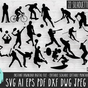22 Pacchetto di icone sportive SVG, file vettoriale simbolo sportivo, download digitale di clipart sportive, Sport Silhouette Cricut Competition JPG PNG 445