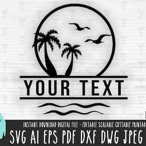 MONOGRAMA DE PLAYA svg SUNSET split Monograma archivo vectorial Palm Monogram Ilustración Cricut dxf Beach Summer Monogram descarga digital png 718