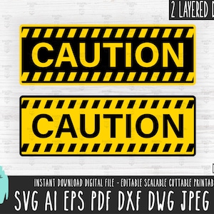 2 PRECAUCIÓN paquete de SIGNOS amarillos en capas svg PRECAUCIÓN script corte archivo vectorial Precaución png redacción señal uso comercial sublimación de corte dxf 666