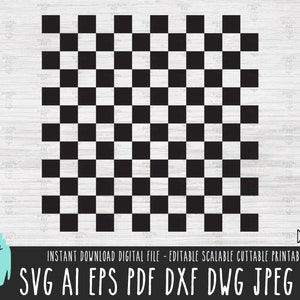 May include: Black and white checkered pattern, a digital file for crafting projects.  The file is available in SVG, AI, EPS, PDF, DXF, DWG, JPEG, and PNG formats.