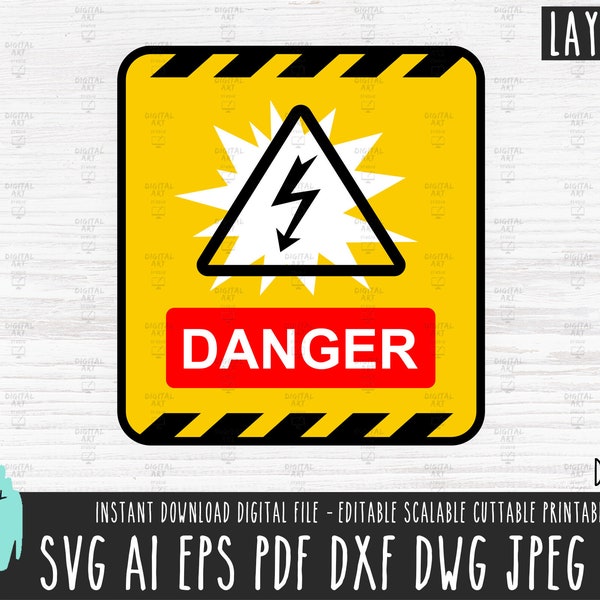 DANGER Lightning sign svg Danger png Voltage Sign Vector File Power cut file Clipart Caution Cricut Electric digital download dxf jpg 598