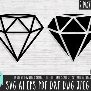 Pack de 2 diamants SVG, fichier solide diamant, vecteur de contour diamant, diamant Clipart Cricut/Procreate diamant bijou bijou PNG en téléchargement numérique 233