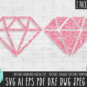 Pack de 2 diamants SVG, fichier solide diamant, vecteur de contour diamant, diamant Clipart Cricut/Procreate diamant bijou bijou PNG en téléchargement numérique 235