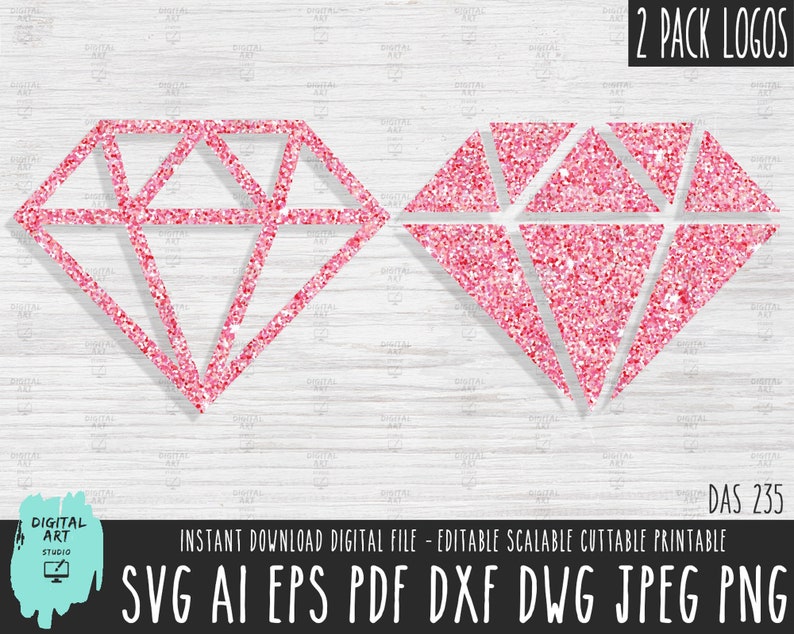 Diamond SVG, Jewel Gem Clipart, Pink Glitter Style (digital Download ...