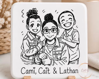 Sottobicchiere personalizzato per la Festa della Mamma / Regalo personalizzato per la mamma dai figli / Ricordo con disegno di famiglia / Regalo inciso per la mamma / Regalo ricordo fatto a mano