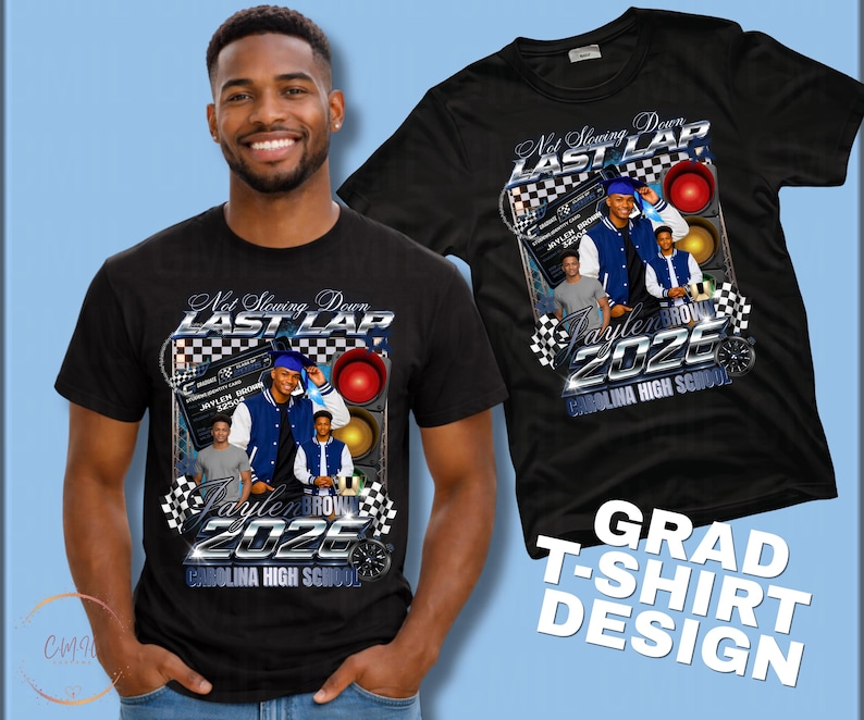 Mall för examensskjorta för sista varvet | Redigerbar mall | T-shirtdesign för seniorer 2026 | Anpassad examensskjorta med foto | Digital nedladdning bild 1
