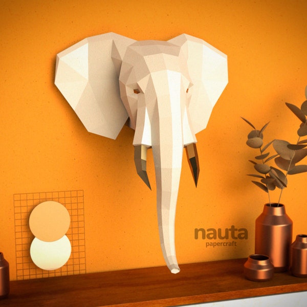 Elephant Papercraft Head / Low Poly / 3D papercraft / Animal Trophy / Paper Sculpture / DIY gift  Home decor  Origami animal  PDF  Kid craft