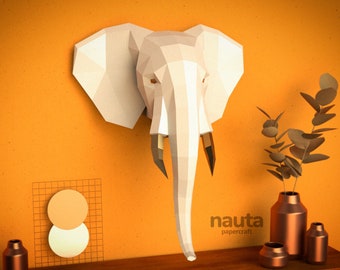 Elephant Papercraft Head / Low Poly / 3D papercraft / Animal Trophy / Paper Sculpture / DIY gift  Home decor  Origami animal  PDF  Kid craft